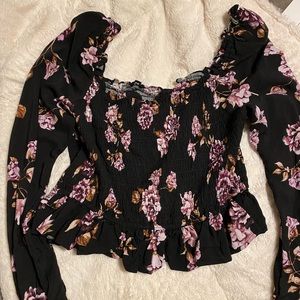 Long sleeve floral cut off blouse